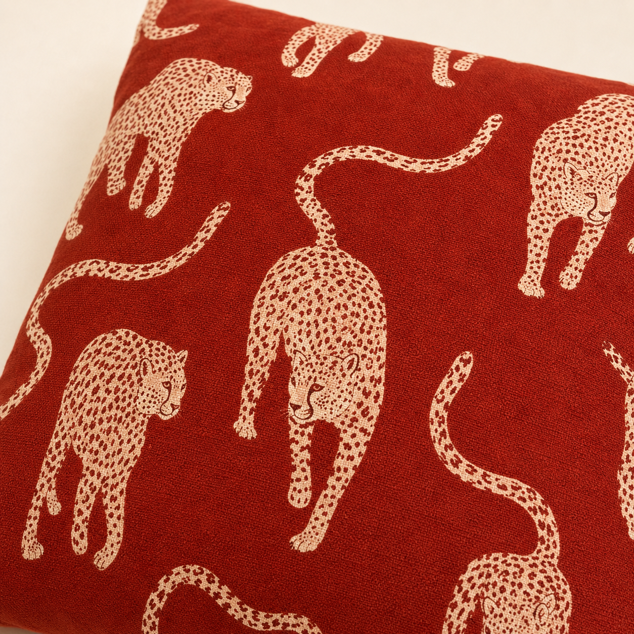 Crimson Leopards Cushion Cover