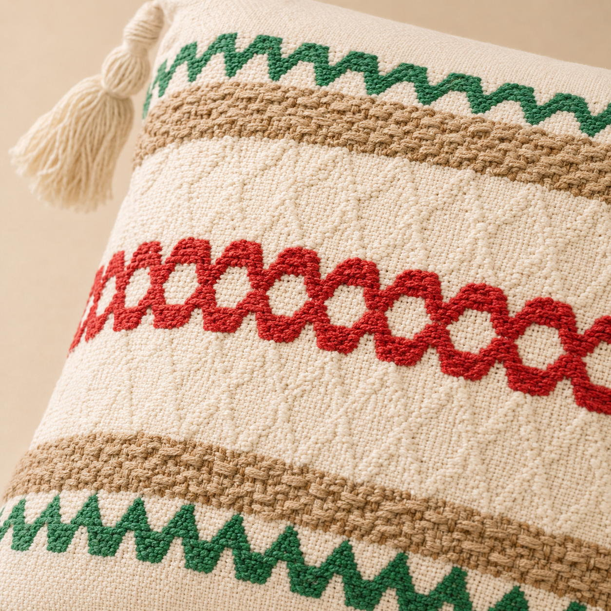Red & Green Stripe Cushion Cover