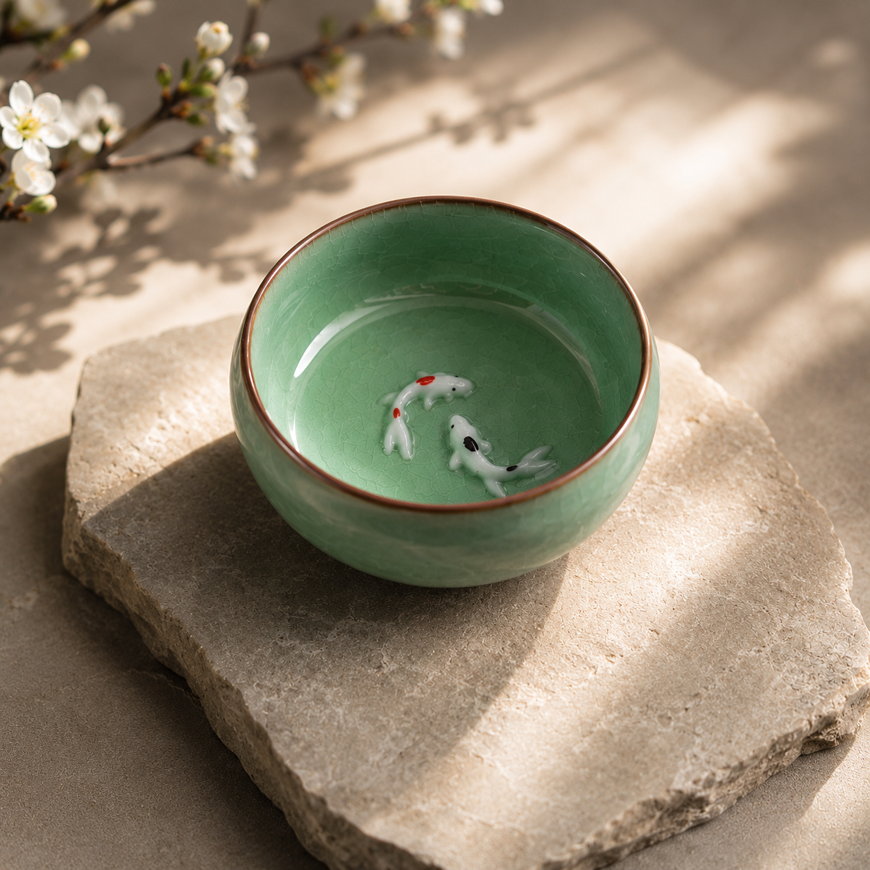 Fish Celadon Porcelain Cups