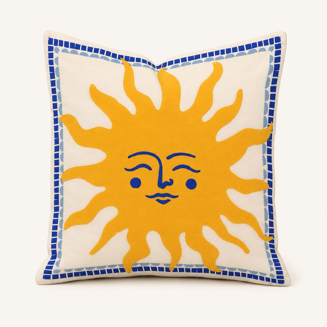 Blue Border Sun Cushion Cover