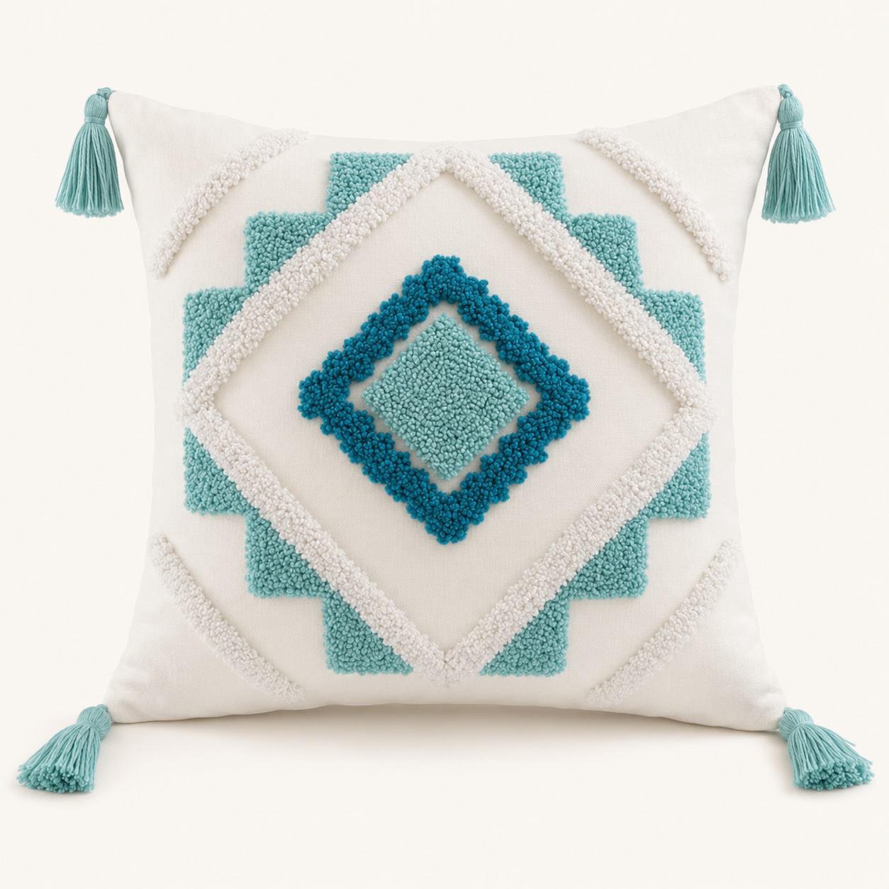Turquoise Medallion Tufted Cushion Cover