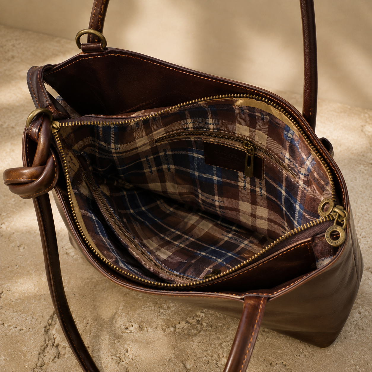Premium Brown Leather Tote Bag - Structured Shoulder Bag