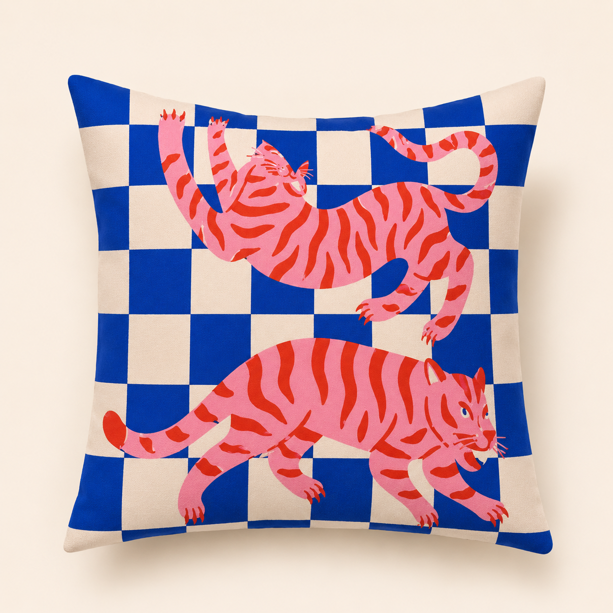 Checkerboard Tigers Cushion Cover