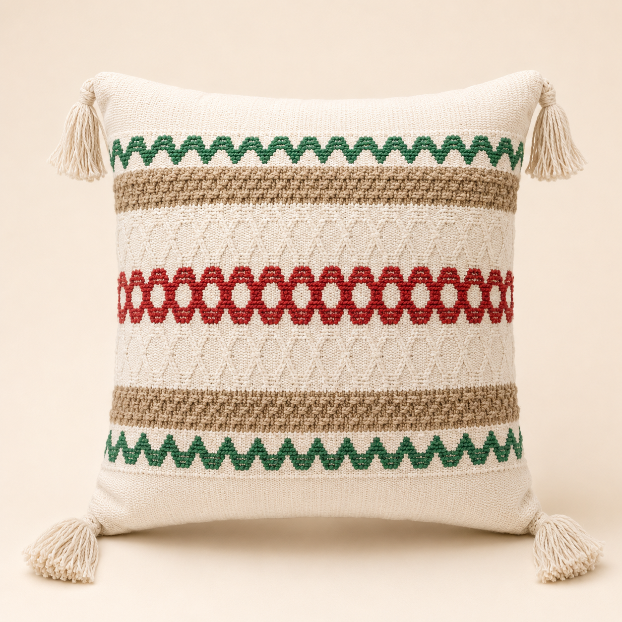Red & Green Stripe Cushion Cover