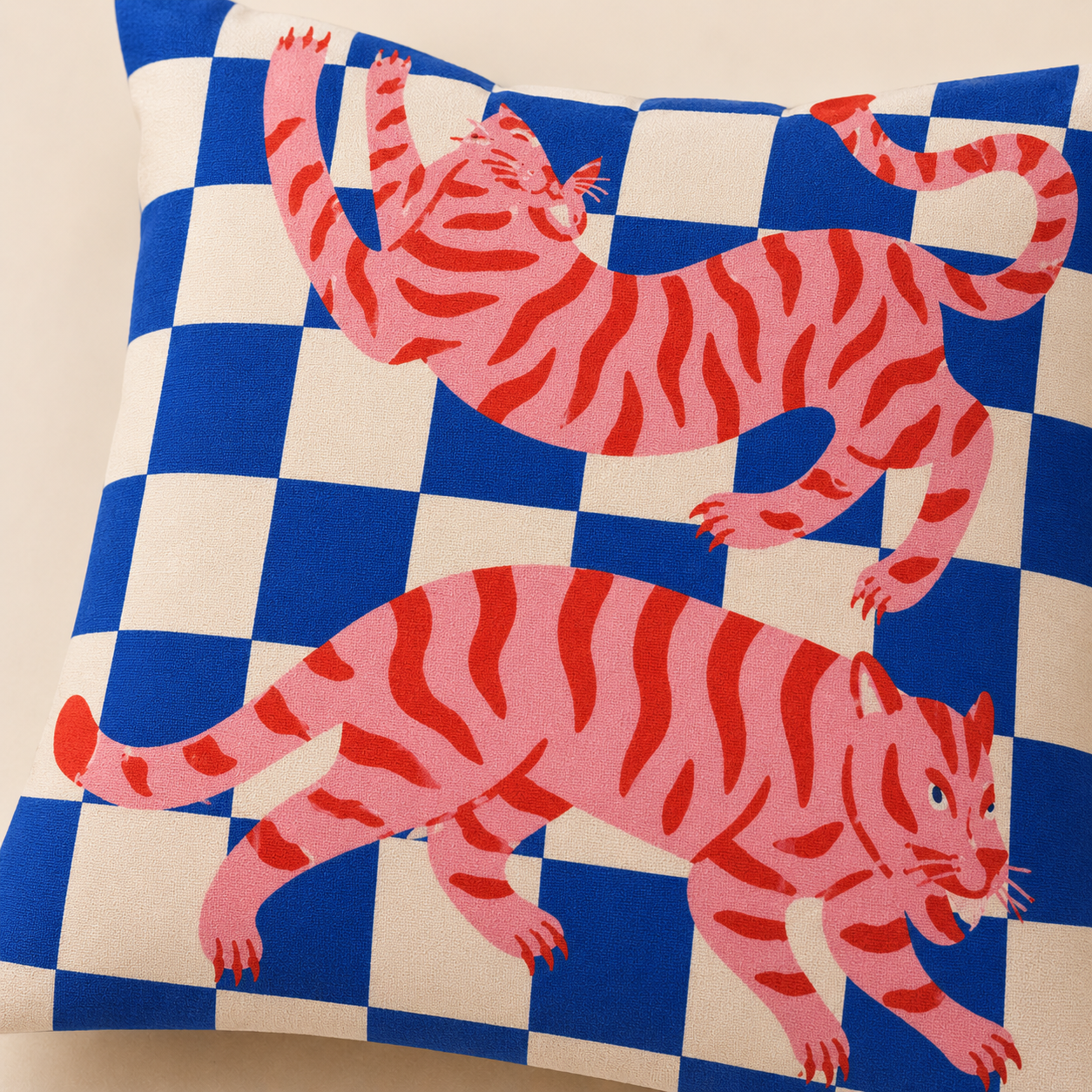 Checkerboard Tigers Cushion Cover