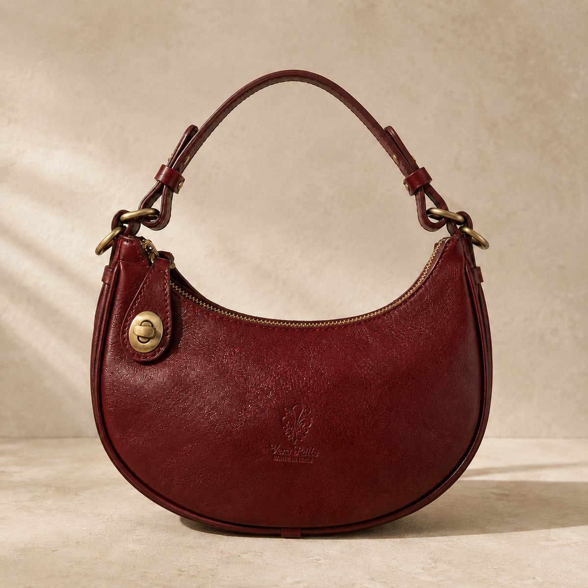 Burgundy Leather Hobo Bag - Premium Curved Shoulder Bag