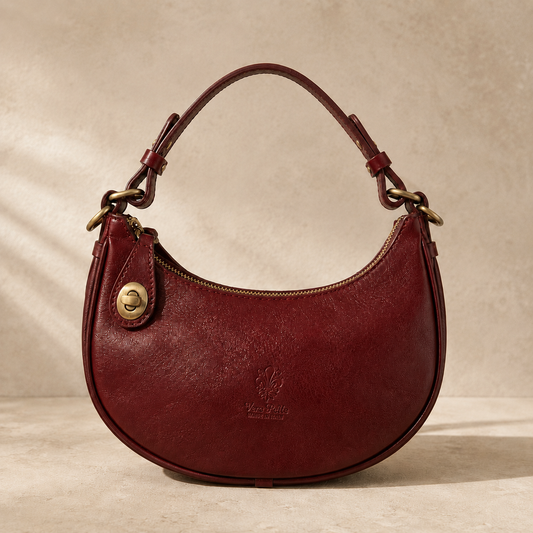 Burgundy Leather Hobo Bag - Premium Curved Shoulder Bag