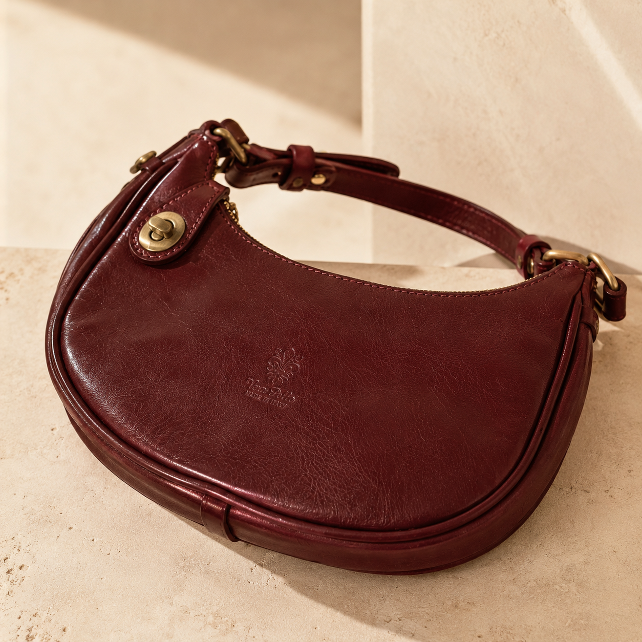 Burgundy Leather Hobo Bag - Premium Curved Shoulder Bag