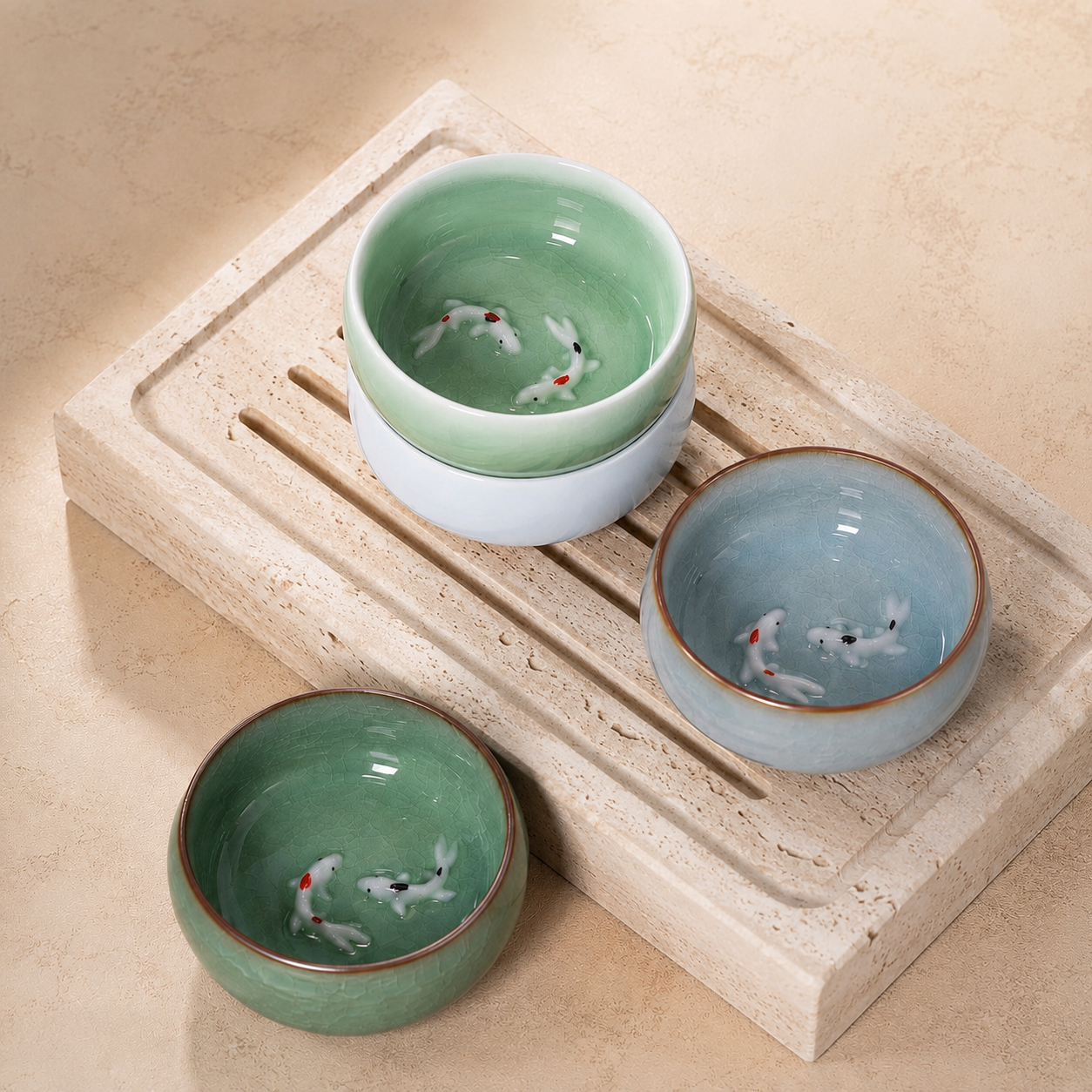 Fish Celadon Porcelain Cups