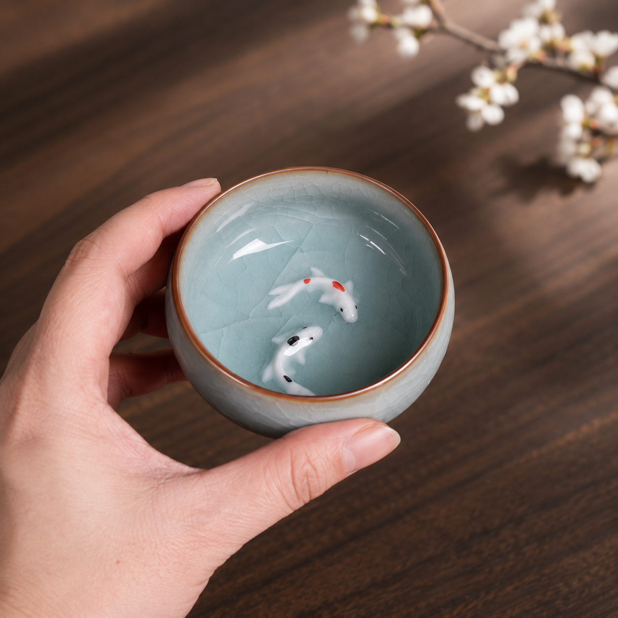 Fish Celadon Porcelain Cups