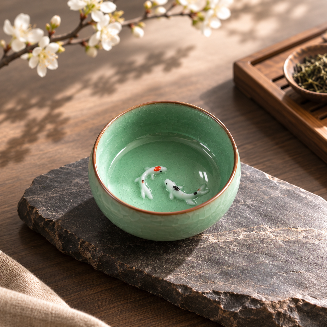 Fish Celadon Porcelain Cups
