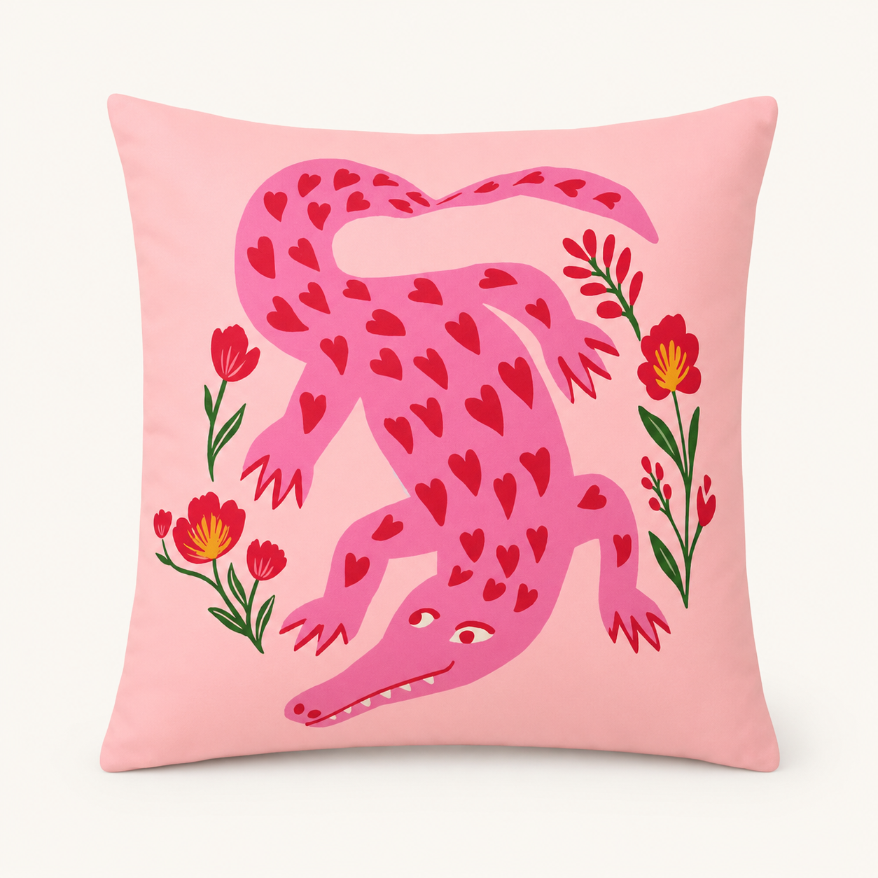 Heart Crocodile Cushion Cover