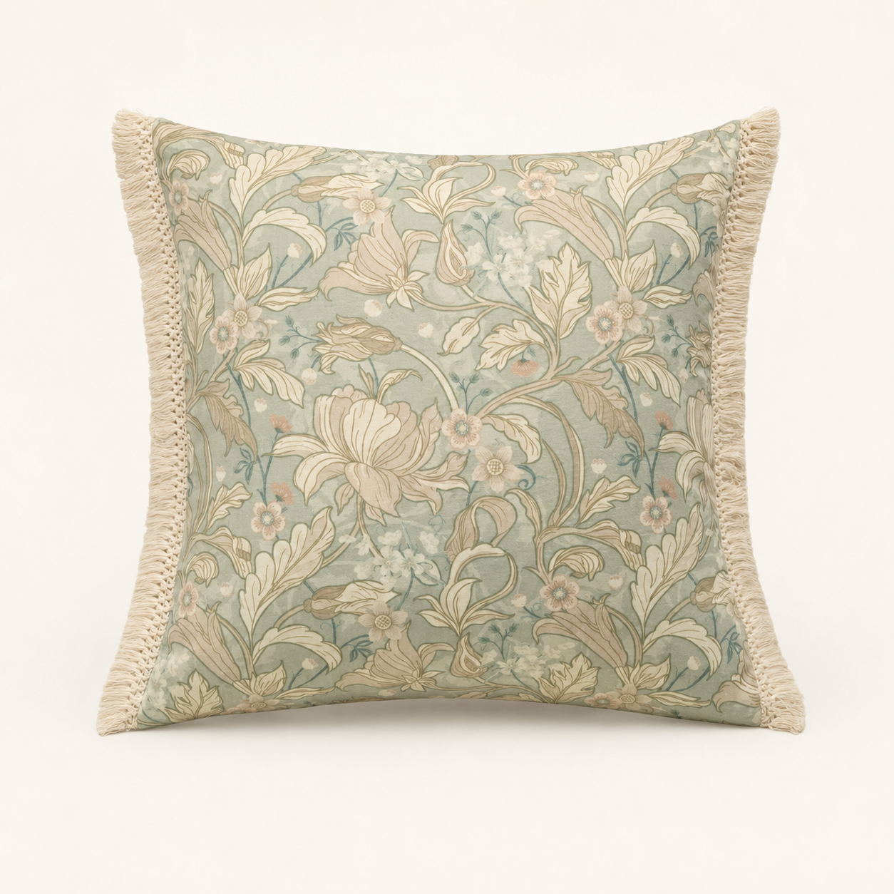 Sage Floral Fringe Cushion Cover