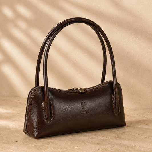 Structured Brown Leather Shoulder Bag - Elegant Baguette Style