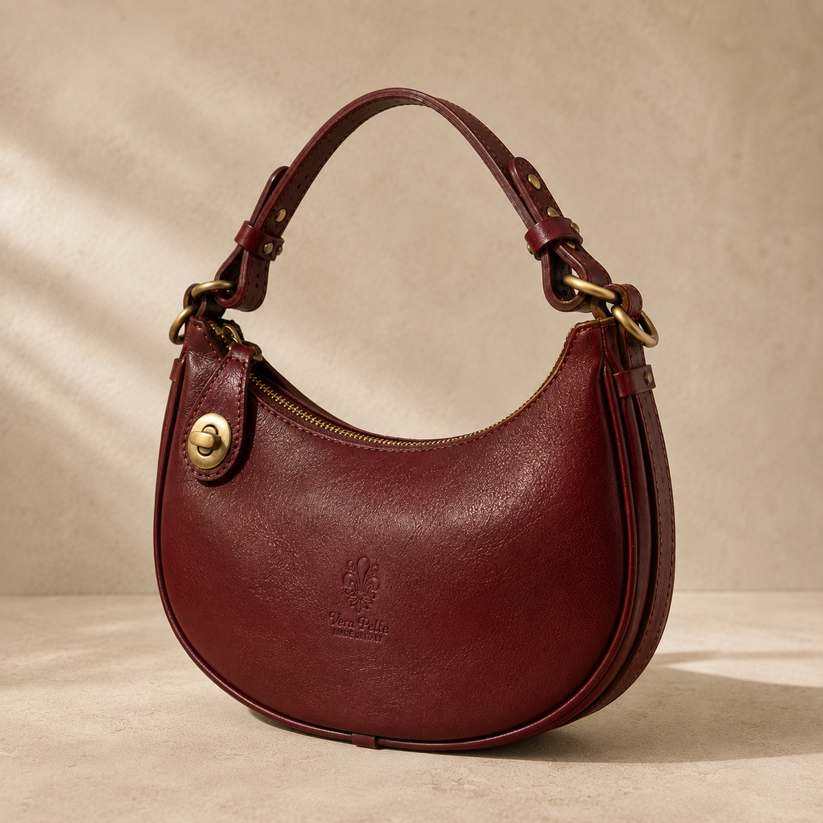 Burgundy Leather Hobo Bag - Premium Curved Shoulder Bag