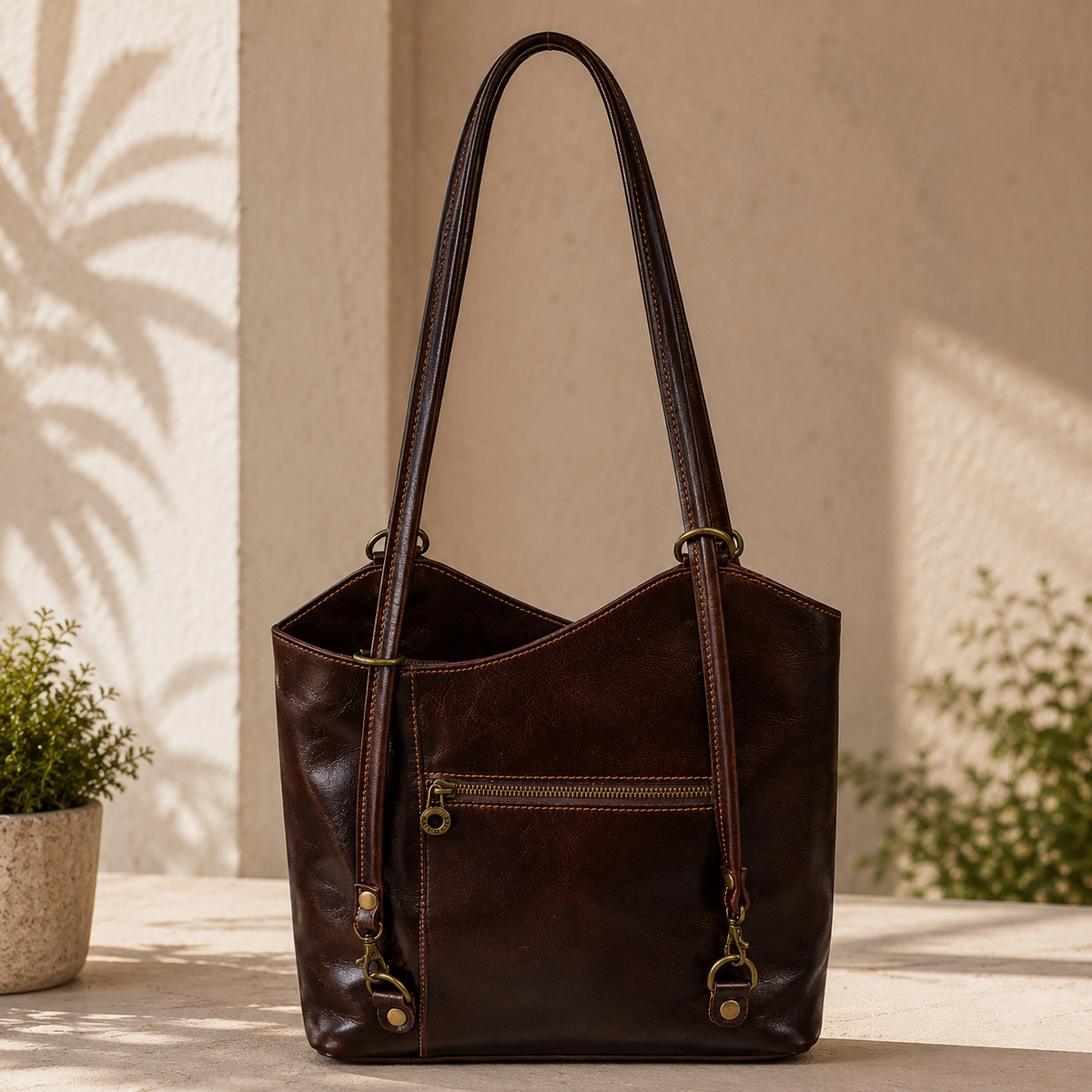 Premium Brown Leather Tote Bag - Structured Shoulder Bag