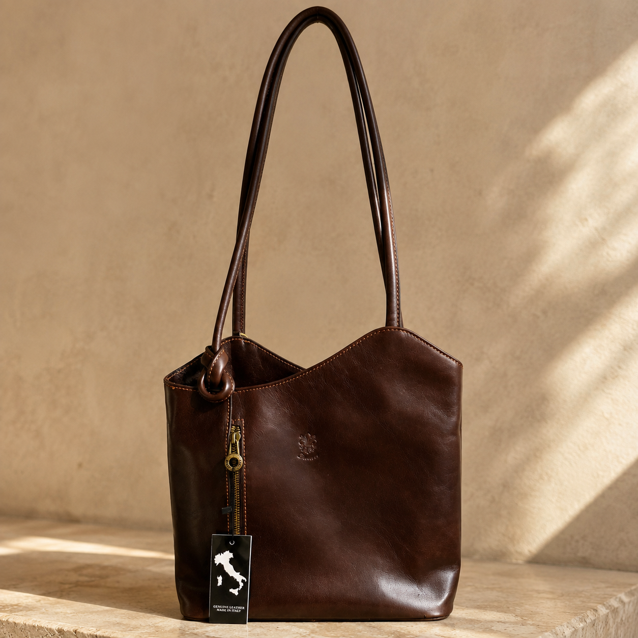Premium Brown Leather Tote Bag - Structured Shoulder Bag