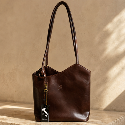 Premium Brown Leather Tote Bag - Structured Shoulder Bag